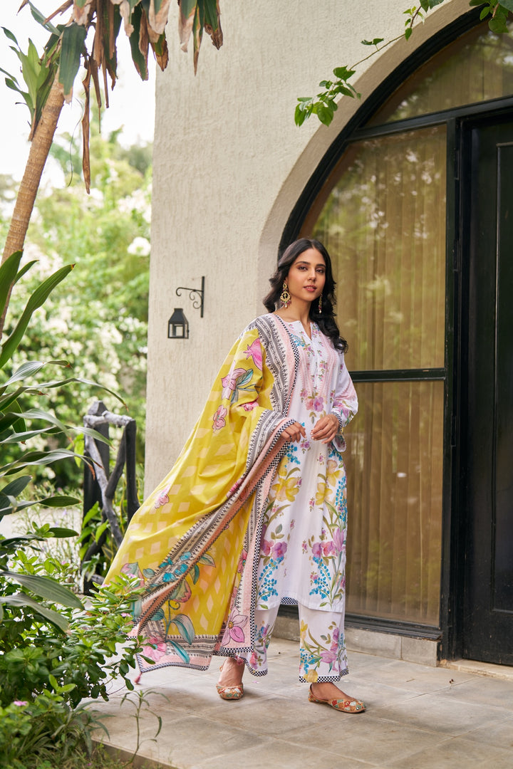 Dhwani White Yellow Kurta Set of 3