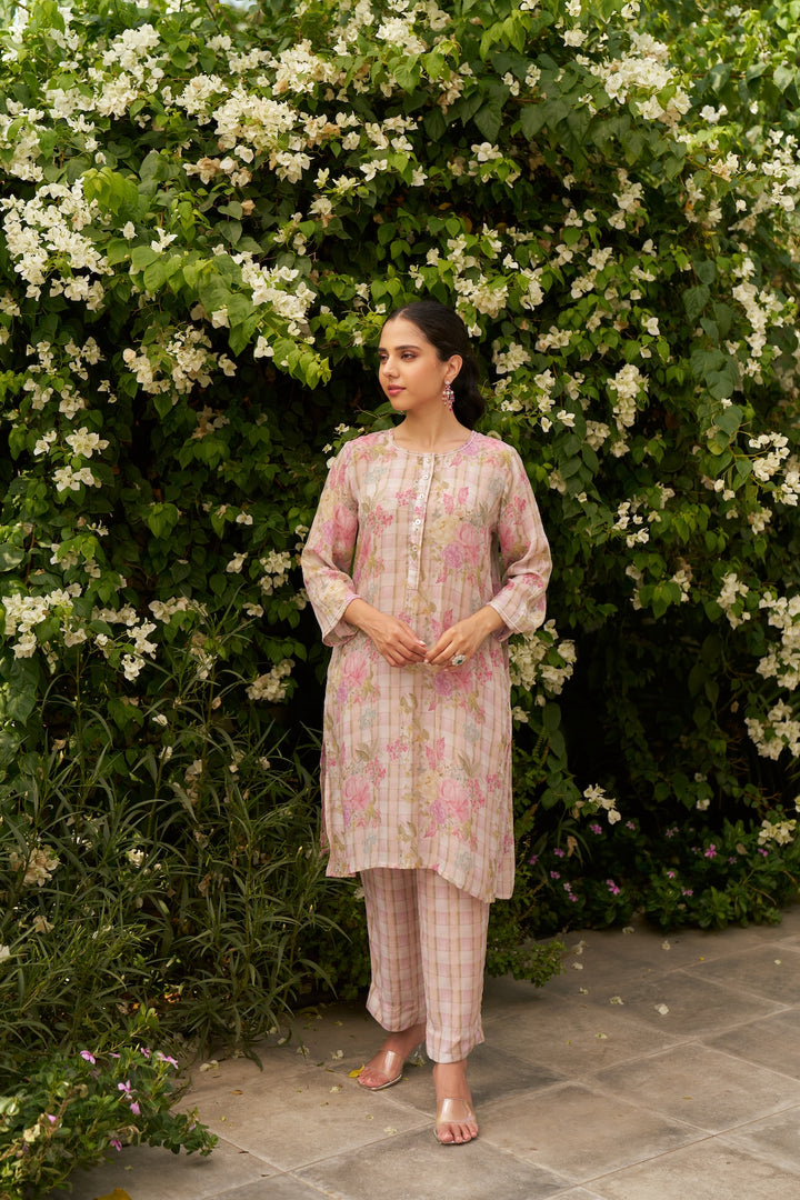 T.G.I.F Pink Checked Short Kurta - Set of 2