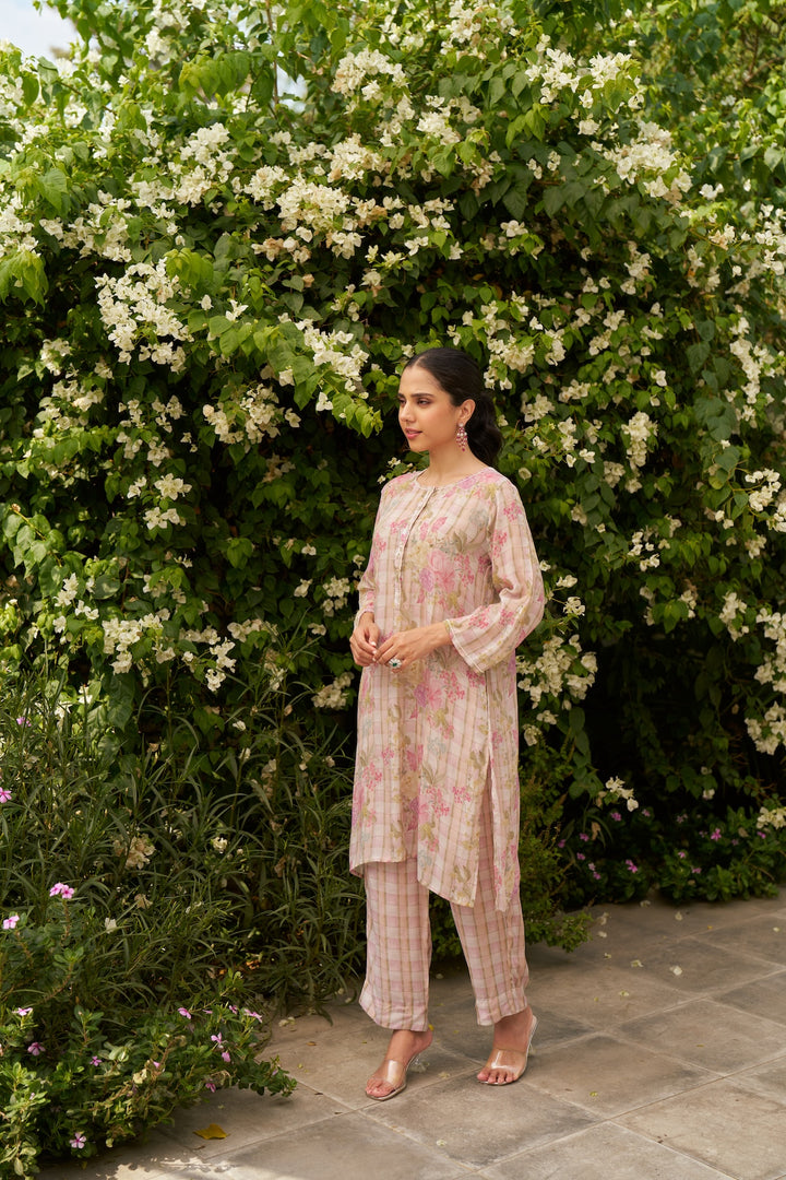 T.G.I.F Pink Checked Short Kurta - Set of 2