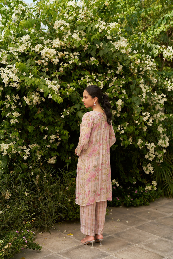 T.G.I.F Pink Checked Short Kurta - Set of 2