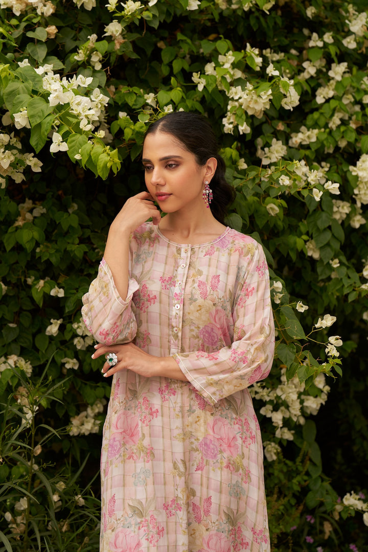 T.G.I.F Pink Checked Short Kurta - Set of 2