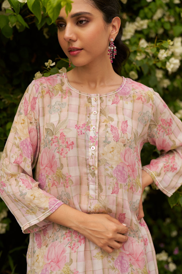 T.G.I.F Pink Checked Short Kurta - Set of 2