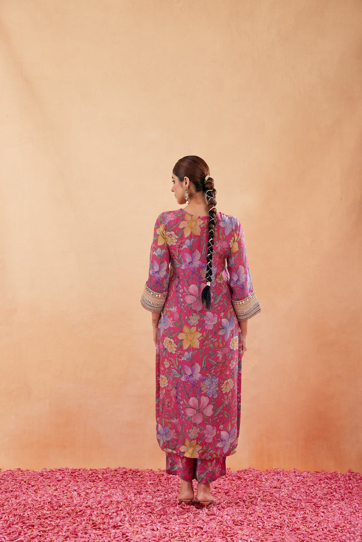 Ishq Hot Pink Printed Kurta Set of 3 -RTS