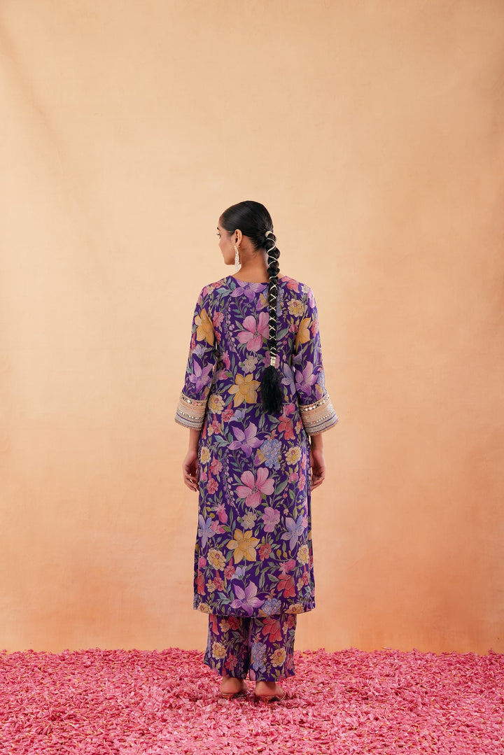 Ishq Purple Printed Kurta Set of 3-RTS