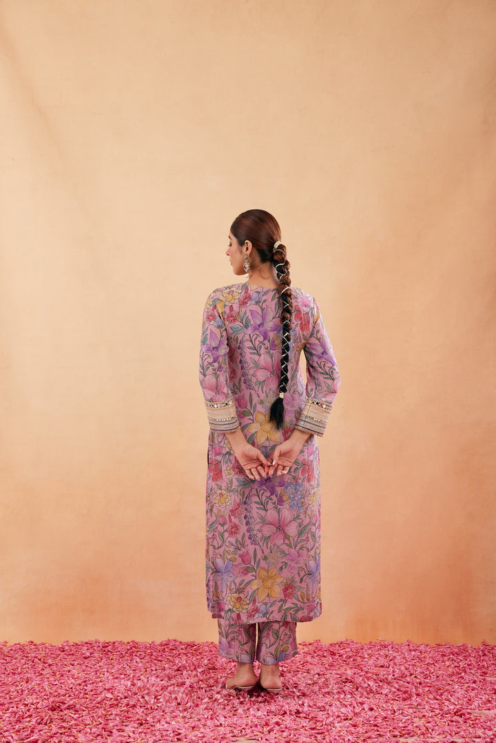 Ishq Blush Pink Printed Kurta Set of 3-RTS