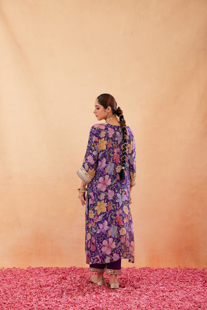 Ishq Purple Kaftan Kurta Set of 2-RTS