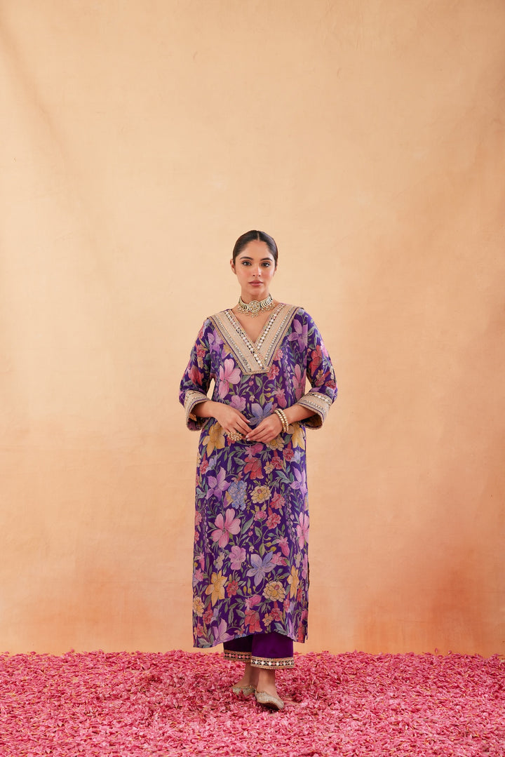 Ishq Purple Kaftan Kurta Set of 2-RTS