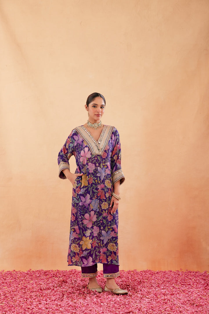 Ishq Purple Kaftan Kurta Set of 2-RTS