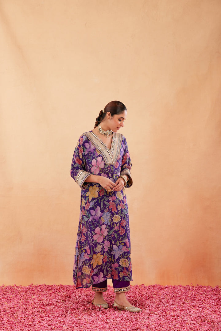 Ishq Purple Kaftan Kurta Set of 2-RTS