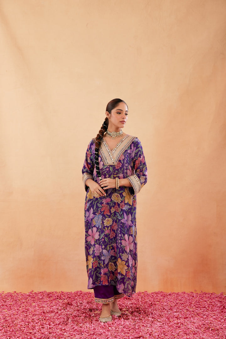 Ishq Purple Kaftan Kurta Set of 2-RTS