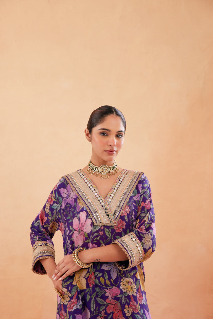 Ishq Purple Kaftan Kurta Set of 2-RTS