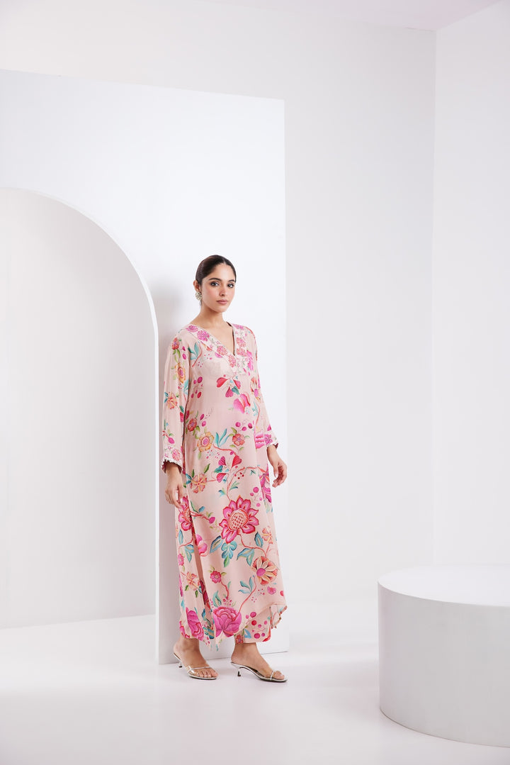 Kamal Pearl White Kaftan Kurta Set of 2