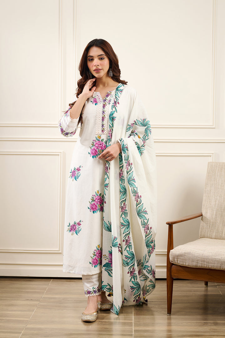 Gul-Boota Straight KURTA WITH SALWAR AND DUPATTA- SET OF 3
