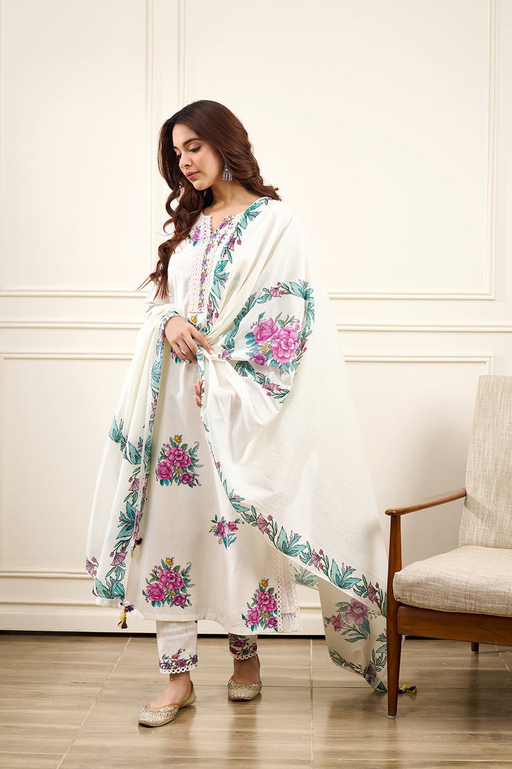 Gul-Boota Straight KURTA WITH SALWAR AND DUPATTA- SET OF 3