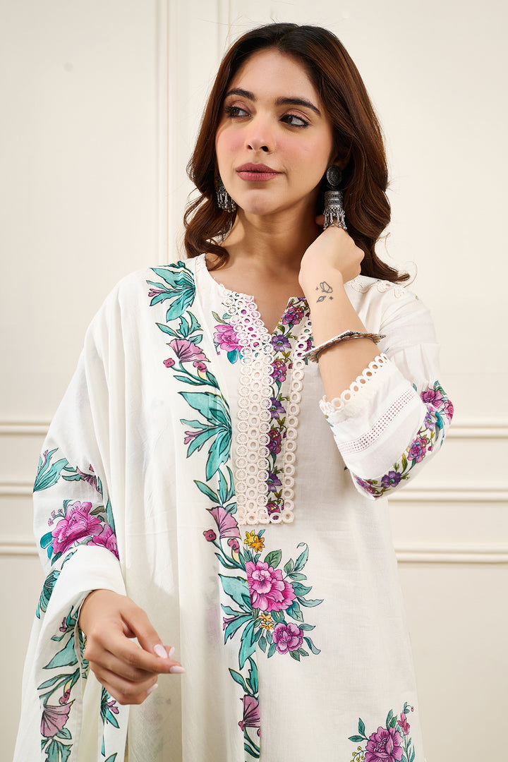 Gul-Boota Straight KURTA WITH SALWAR AND DUPATTA- SET OF 3