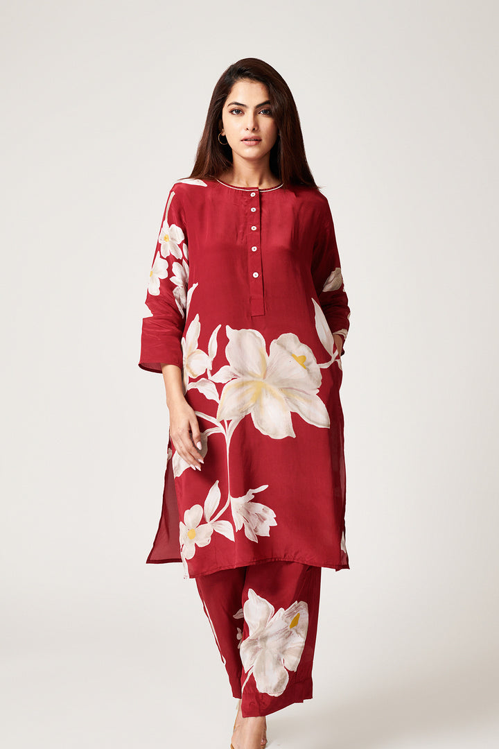 Jasmine Red Short Kurta - Set of 2