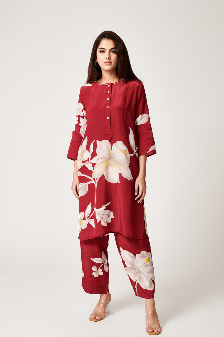 Jasmine Red Short Kurta - Set of 2