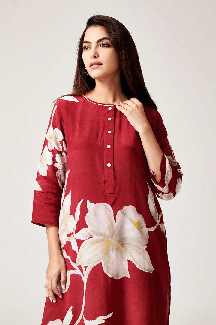 Jasmine Red Short Kurta - Set of 2