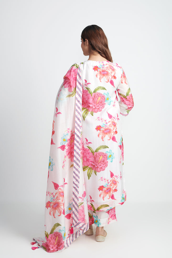 Floral Fiesta White EMBROIDERED KURTA SET of 3