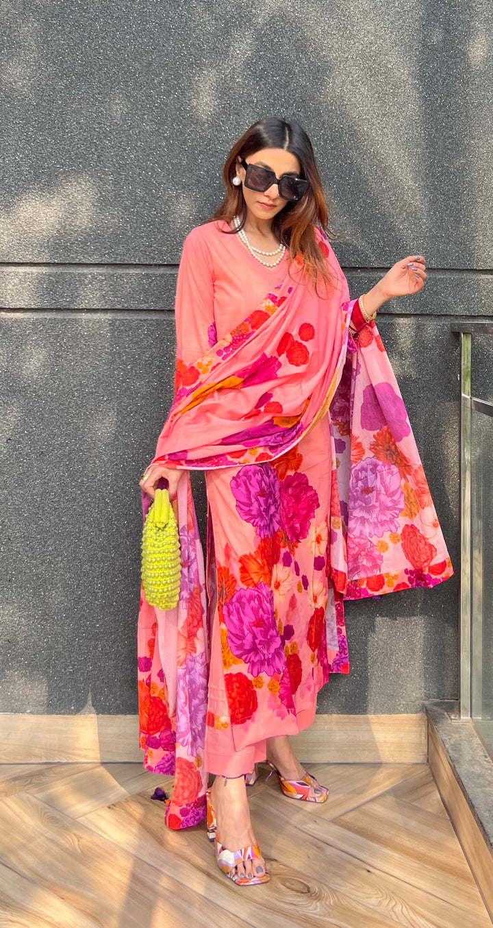 Mehak Jain In Peach Blossom Kurta Palazo Set of 3