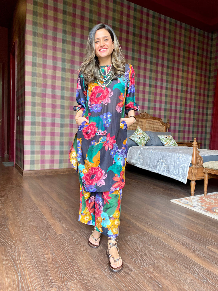 Mitali in Songs of Summer Black Pleated Kurta Set of 2