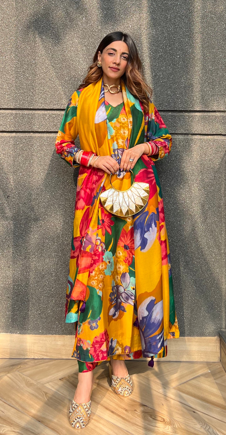 Mehak in Songs of Summer Yellow Embroidered Kurta Set of 3