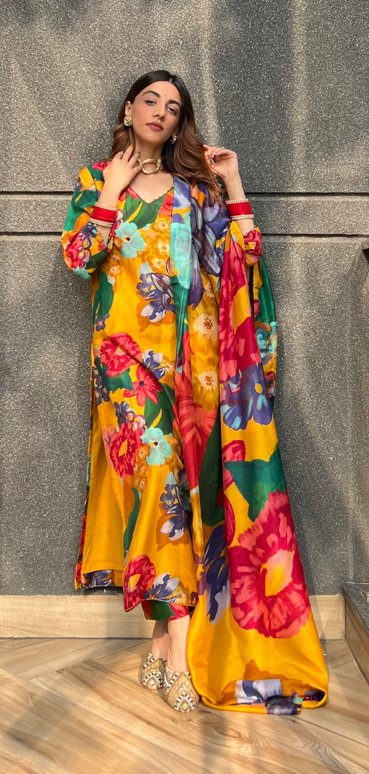 Mehak in Songs of Summer Yellow Embroidered Kurta Set of 3