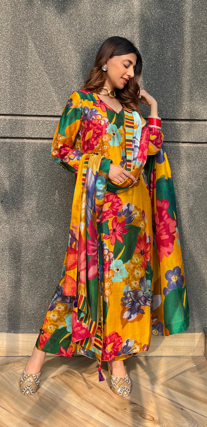 Mehak in Songs of Summer Yellow Embroidered Kurta Set of 3