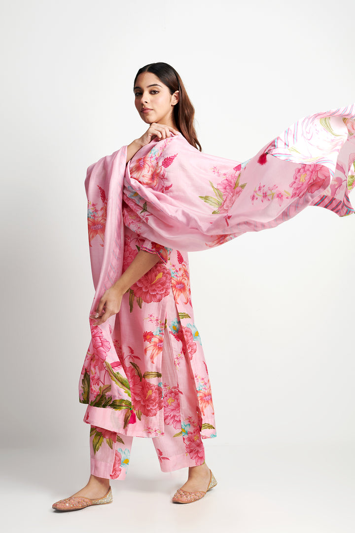 Floral Fiesta Blush Pink EMBROIDERED KURTA SET of 3