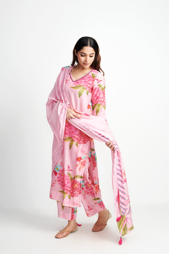 Floral Fiesta Blush Pink EMBROIDERED KURTA SET of 3
