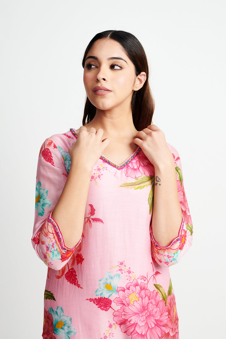 Floral Fiesta Blush Pink EMBROIDERED KURTA SET of 3
