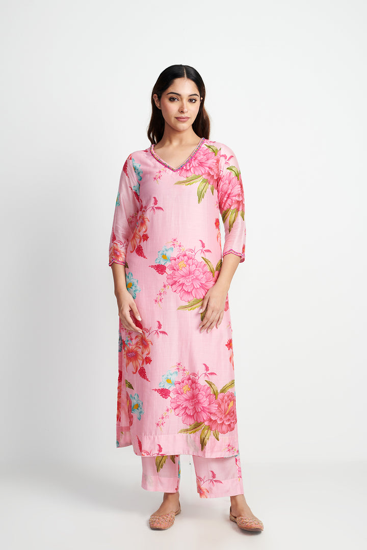 Floral Fiesta Blush Pink EMBROIDERED KURTA SET of 3