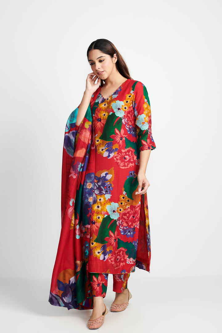 Songs of Summer Red Embroidered Kurta Set of 3