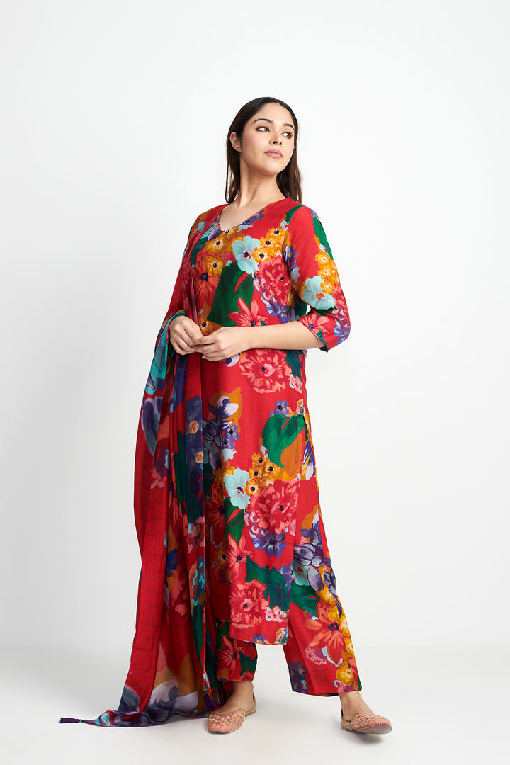 Songs of Summer Red Embroidered Kurta Set of 3