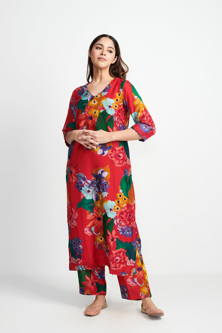 Songs of Summer Red Embroidered Kurta Set of 3