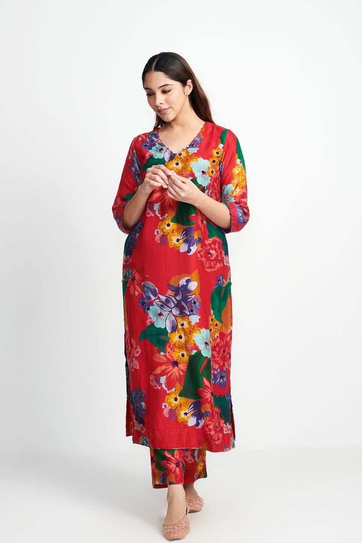 Songs of Summer Red Embroidered Kurta Set of 3