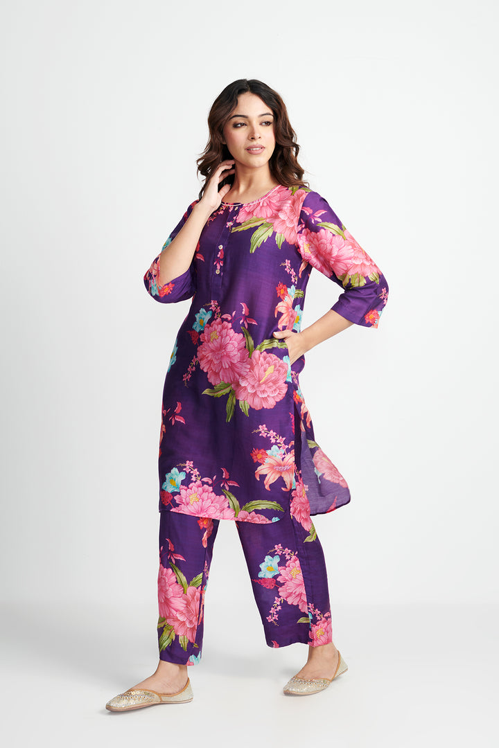 Purple Floral Fiesta Kurta Set of 2