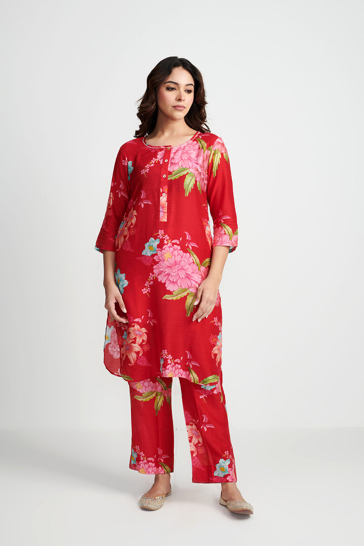 Red Floral Fiesta Kurta Set of 2