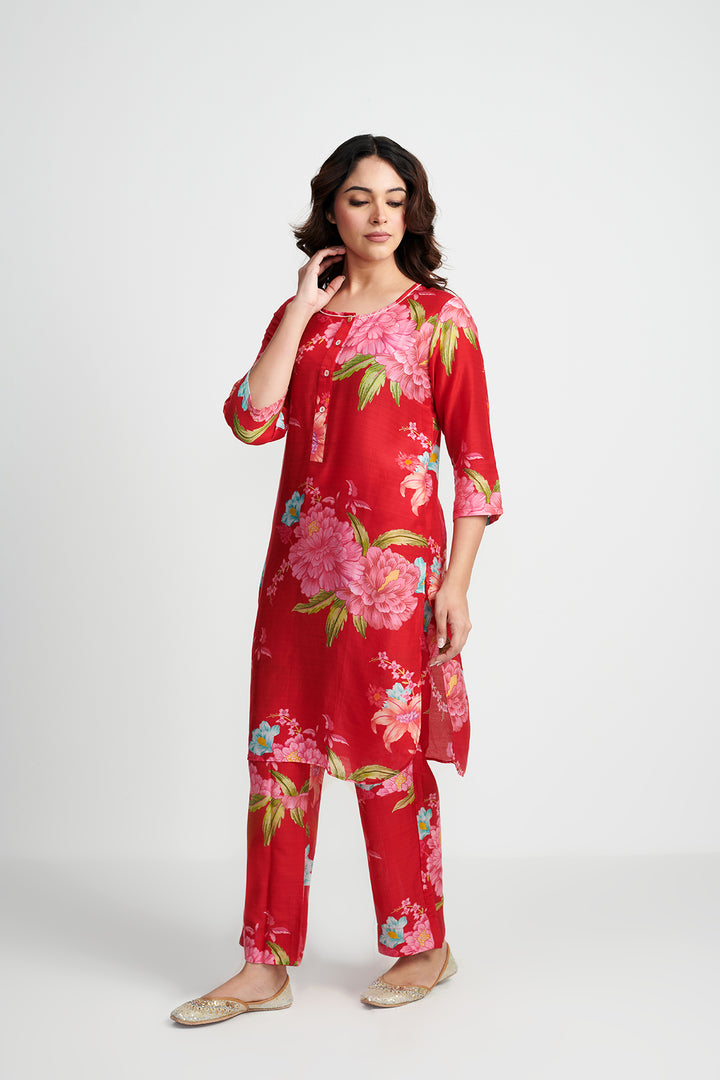 Red Floral Fiesta Kurta Set of 2