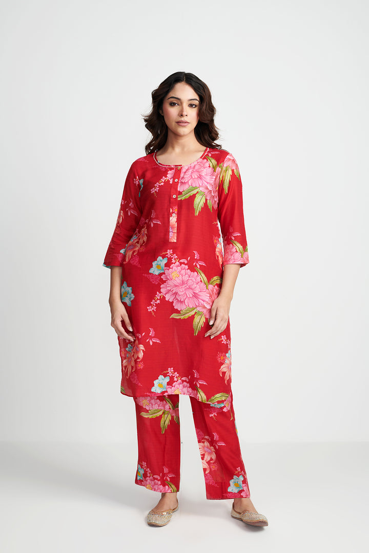 Red Floral Fiesta Kurta Set of 2