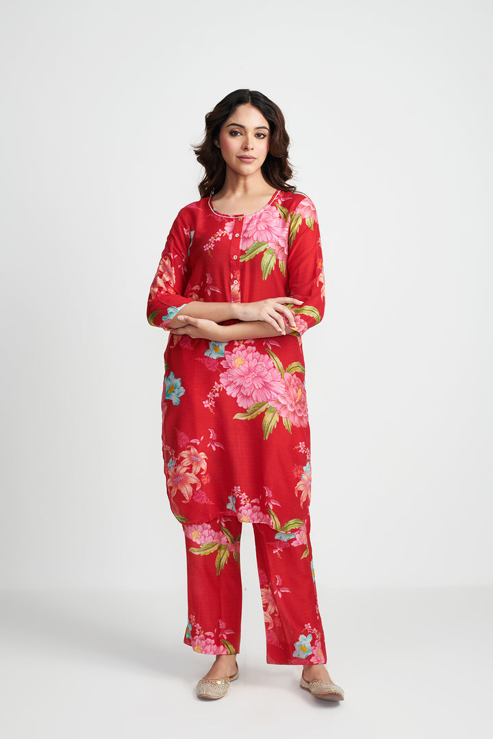 Red Floral Fiesta Kurta Set of 2
