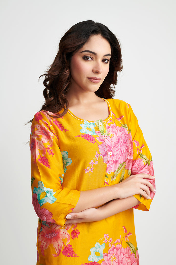 Orange Floral Fiesta Kurta Set of 2