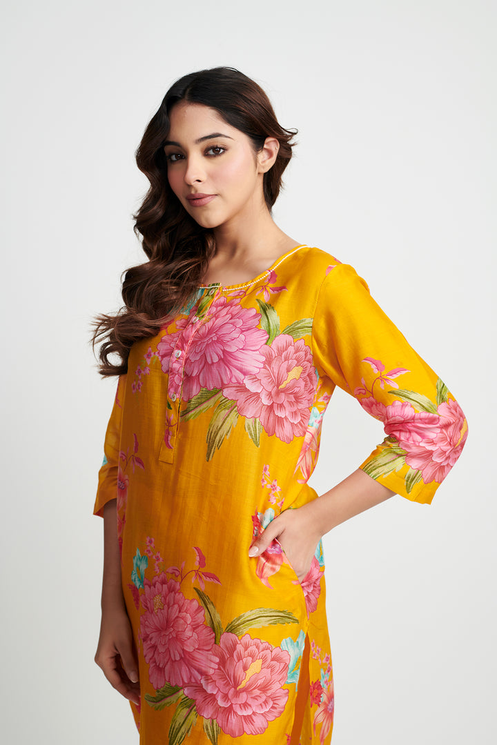 Orange Floral Fiesta Kurta Set of 2