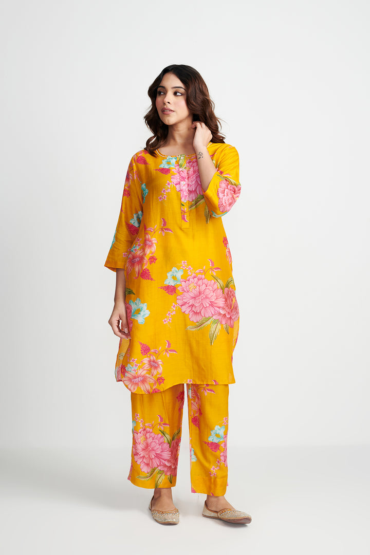 Orange Floral Fiesta Kurta Set of 2