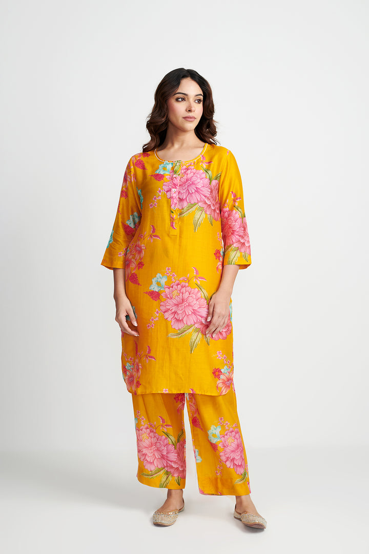 Orange Floral Fiesta Kurta Set of 2