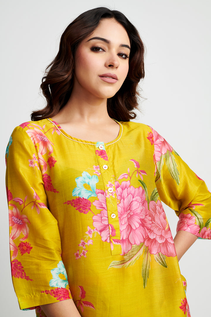 Lime Green Floral Fiesta Kurta Set of 2