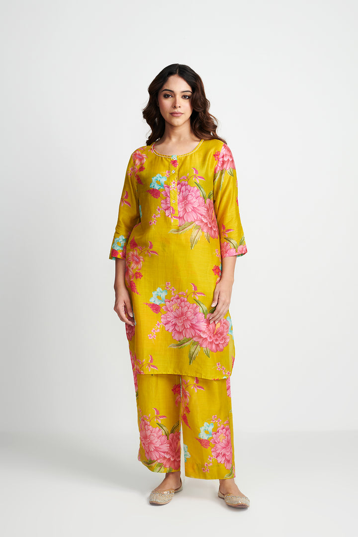 Lime Green Floral Fiesta Kurta Set of 2