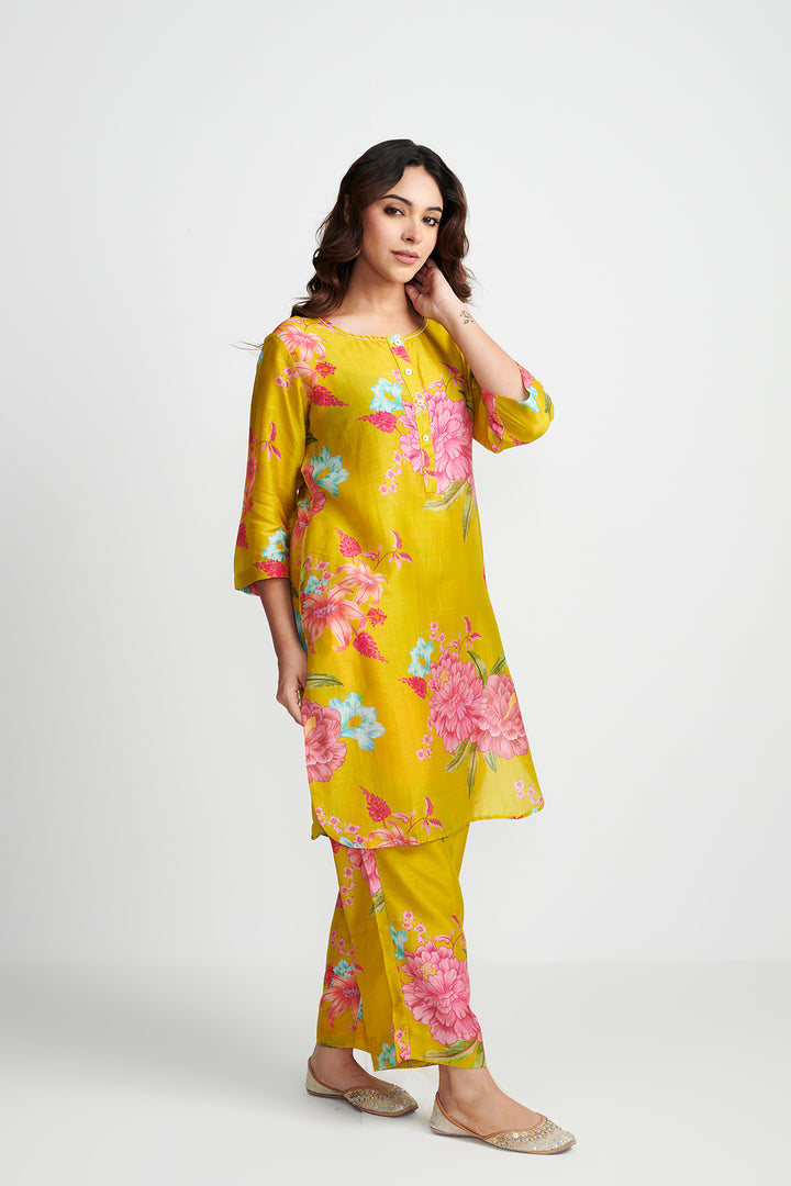 Lime Green Floral Fiesta Kurta Set of 2