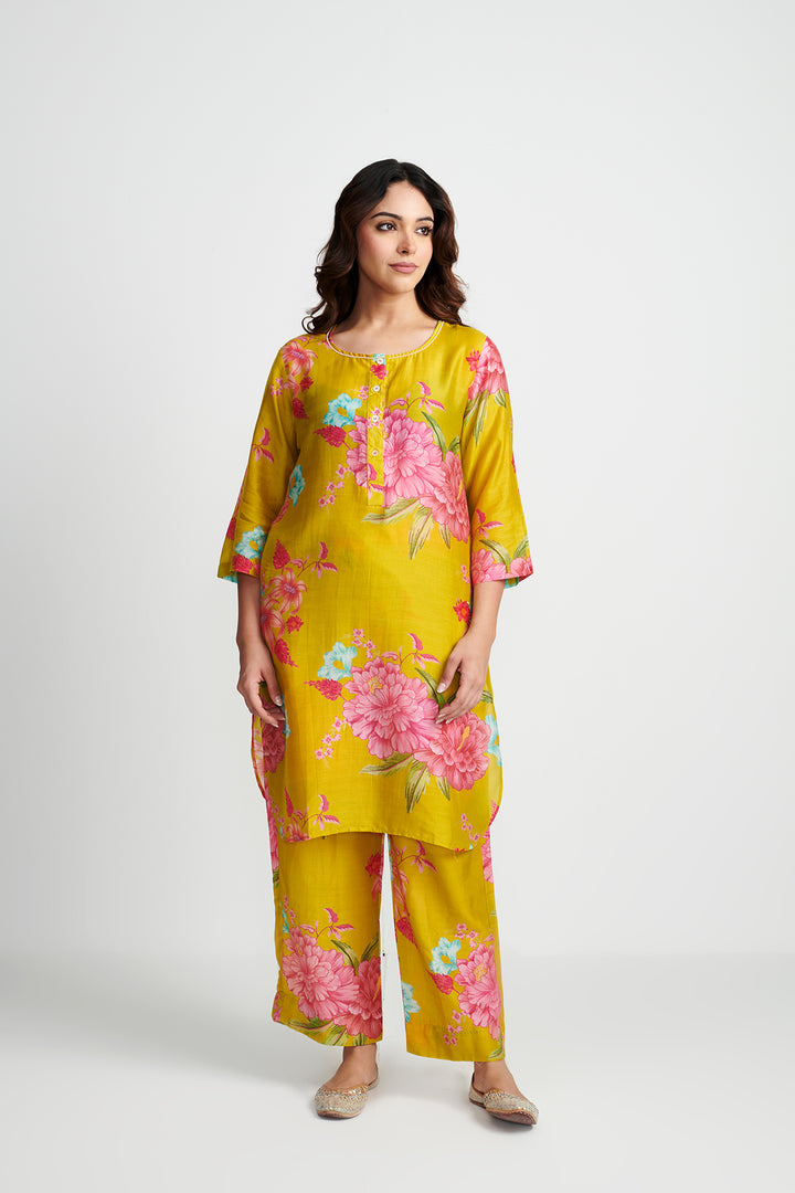 Lime Green Floral Fiesta Kurta Set of 2