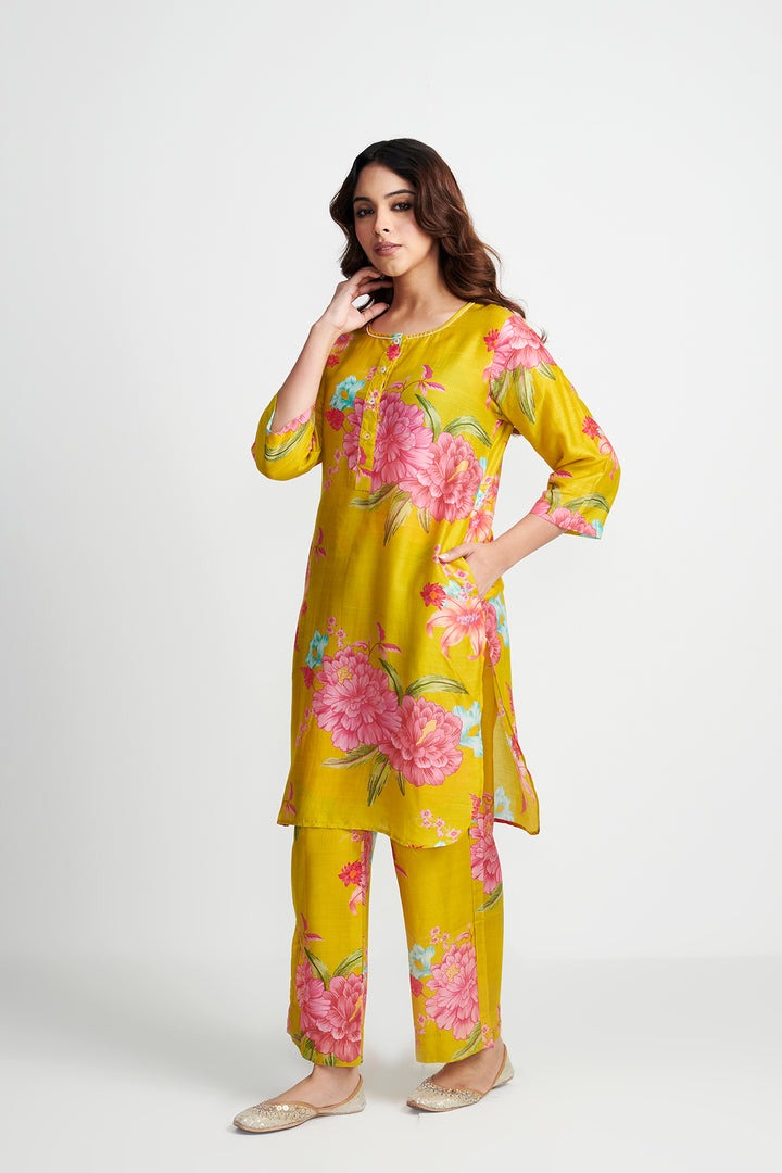 Lime Green Floral Fiesta Kurta Set of 2